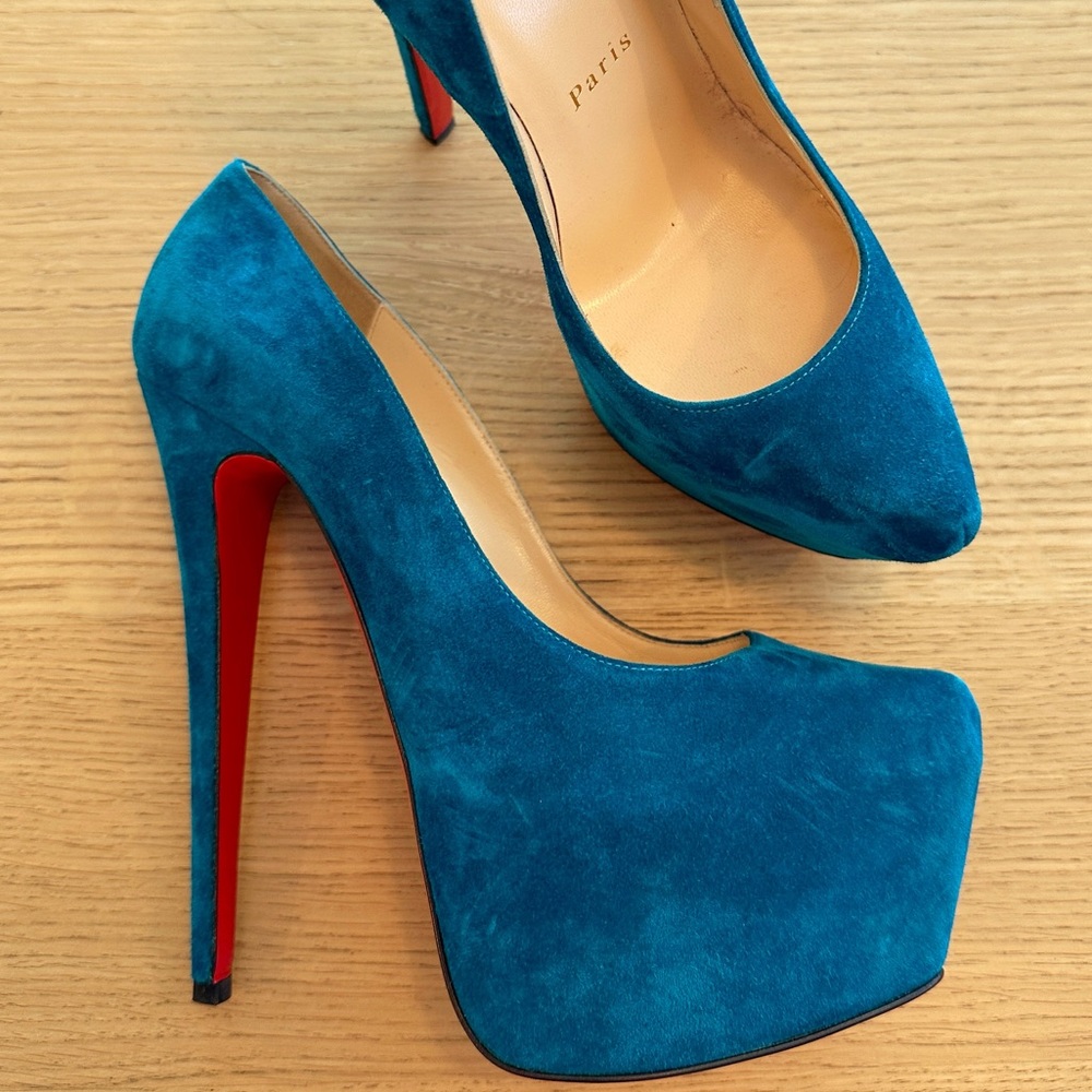 Christian Louboutin Teal Suede Daffodile Pumps Size 37.5